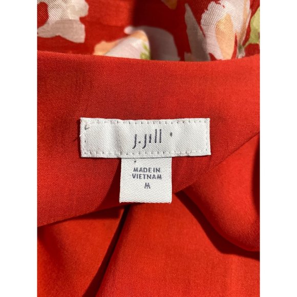 J Jill M Wrap Dress Viscose Coral Green White Pink Floral Flutter Sl Ruffle Trim - Picture 6 of 9